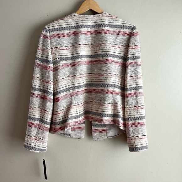 NWT Tahari ASL Open Front Striped Tweed Blazer Jacket in Cream, Size 14 - Picture 10 of 12